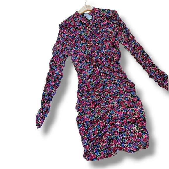 Almost Famous Women’s Multicolor Floral Ruched Long Sleeve Bodycon Dress Large - Picture 1 of 8